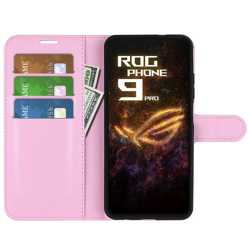 For Asus ROG Phone 9 Pro 5G Case Litchi Texture Shockproof Leather Wallet Phone Cover - Pink