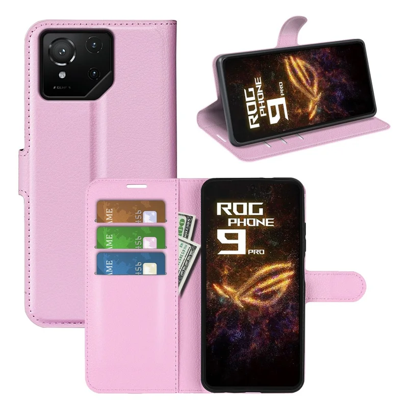 For Asus ROG Phone 9 Pro 5G Case Litchi Texture Shockproof Leather Wallet Phone Cover - Pink