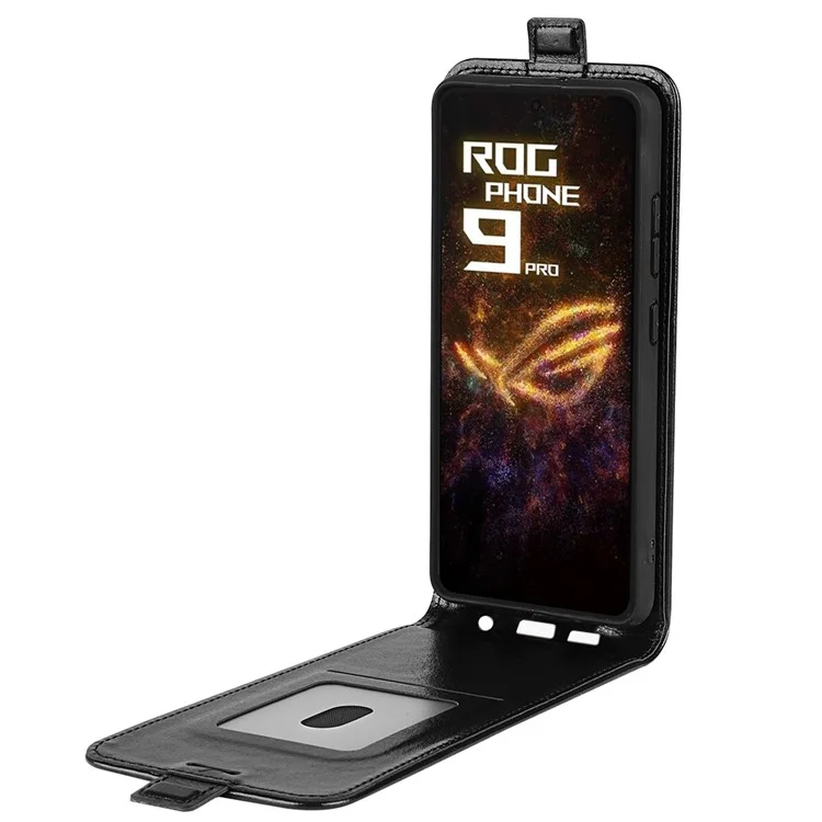 Per Asus ROG Phone 9 Pro 5G Custodia con slot per schede Flip verticale in pelle Custodia per telefono - Nero