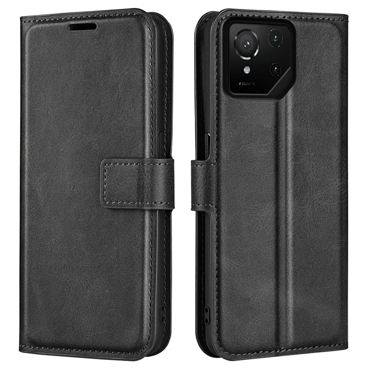 Funda con Soporte para Asus ROG Phone 9 Pro 5G, Cuero con Textura de Becerro Antiarañazos - Negro