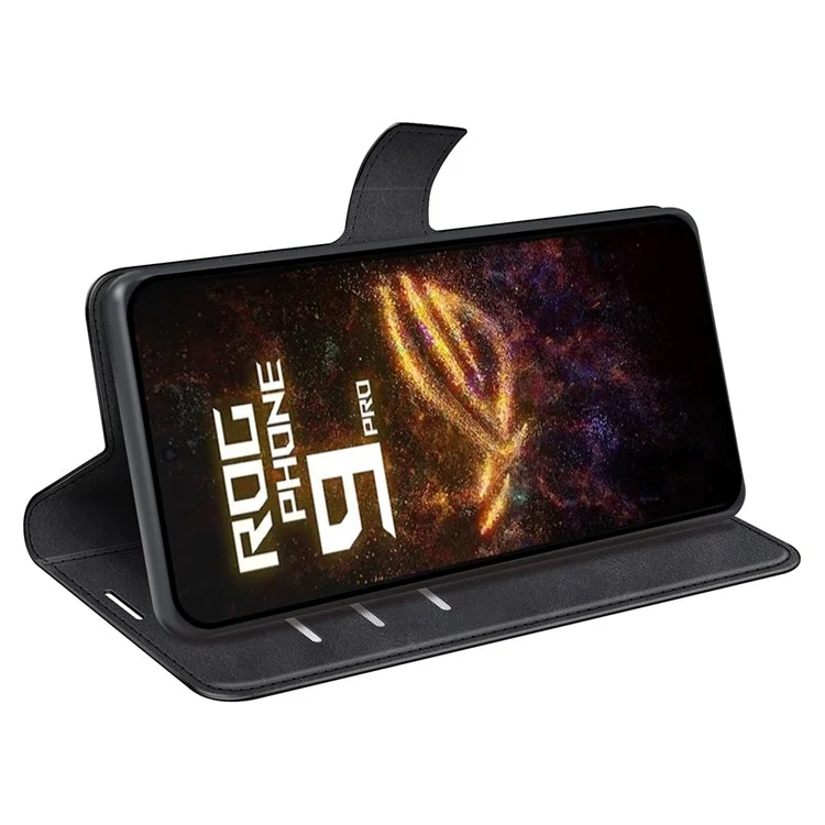 Funda con Soporte para Asus ROG Phone 9 Pro 5G, Cuero con Textura de Becerro Antiarañazos - Negro