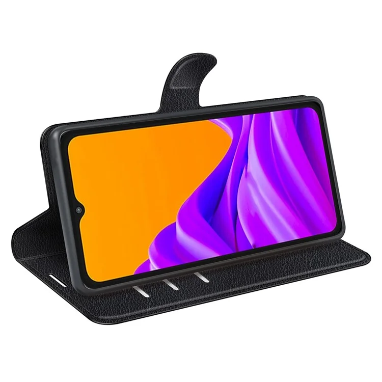 Für Samsung Galaxy XCover7 Pro Hülle Litschi-Textur Stoßfeste Lederbrieftasche Handyhülle - Schwarz