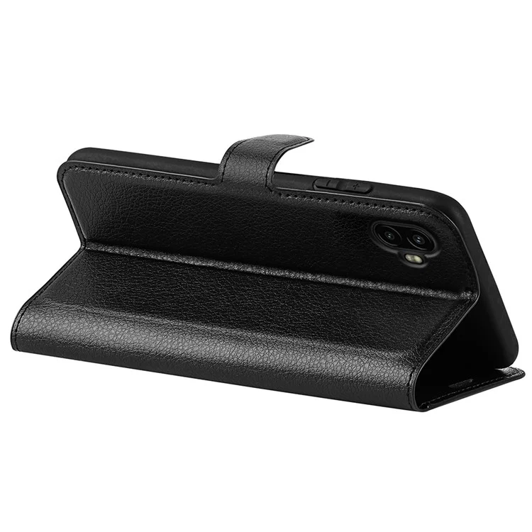 Für Samsung Galaxy XCover7 Pro Hülle Litschi-Textur Stoßfeste Lederbrieftasche Handyhülle - Schwarz
