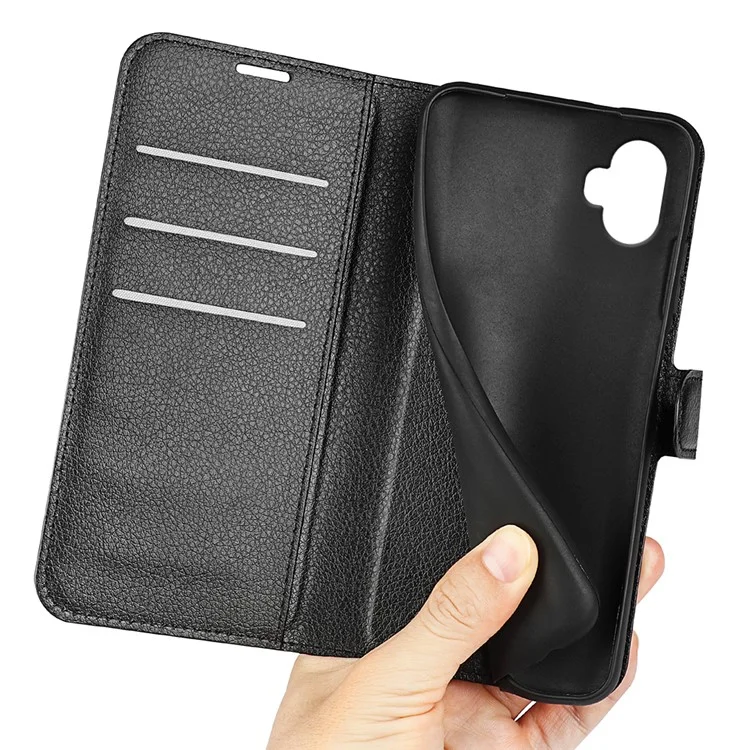 Für Samsung Galaxy XCover7 Pro Hülle Litschi-Textur Stoßfeste Lederbrieftasche Handyhülle - Schwarz