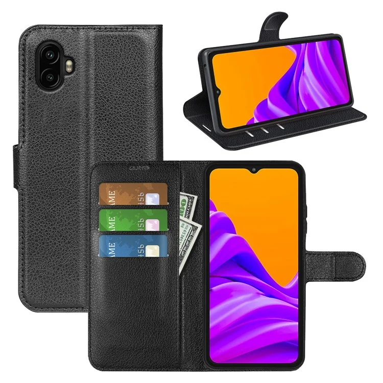 Für Samsung Galaxy XCover7 Pro Hülle Litschi-Textur Stoßfeste Lederbrieftasche Handyhülle - Schwarz