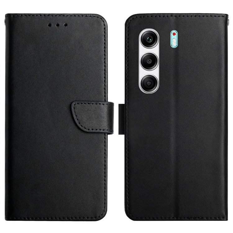 For TECNO Camon 40 4G Case Genuine Cow Leather Phone Cover Nappa Texture - Black