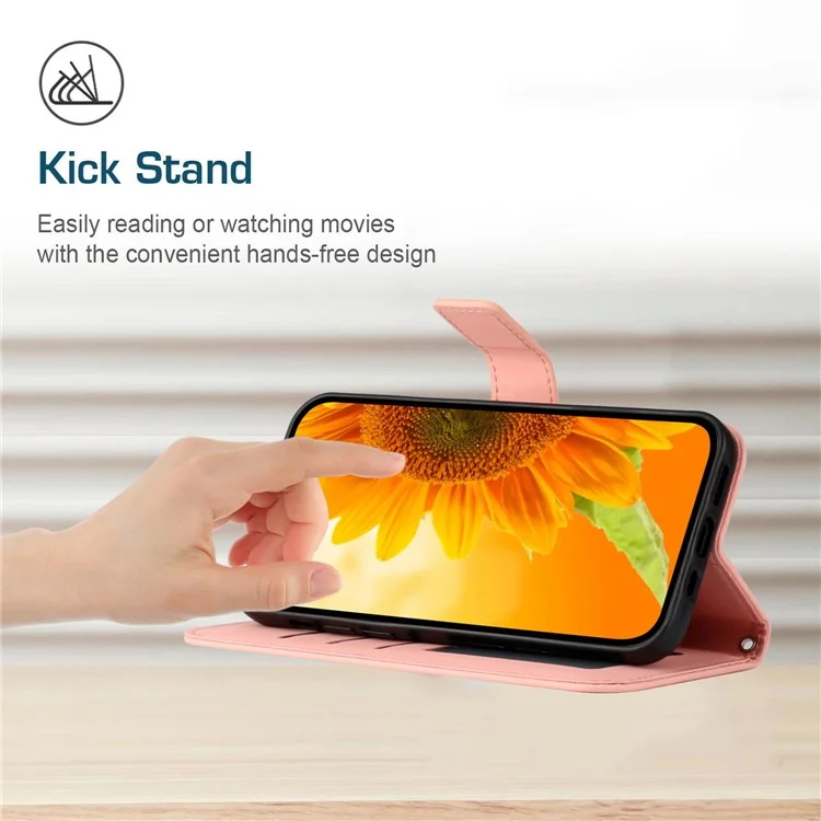 For TECNO Camon 40 4G Case Sunflower Imprint Leather Wallet Phone Cover with Wrist Strap - Light Pink