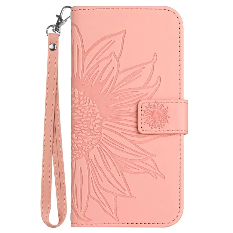 For TECNO Camon 40 4G Case Sunflower Imprint Leather Wallet Phone Cover with Wrist Strap - Light Pink