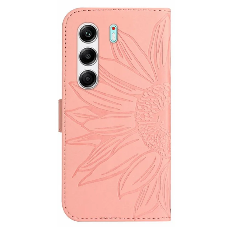 For TECNO Camon 40 4G Case Sunflower Imprint Leather Wallet Phone Cover with Wrist Strap - Light Pink