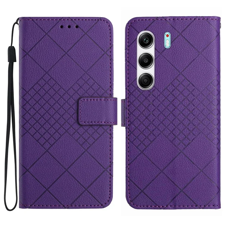 For TECNO Camon 40 Pro 5G Case Wallet Imprint PU Leather Flip Folio Phone Cover - Dark Purple