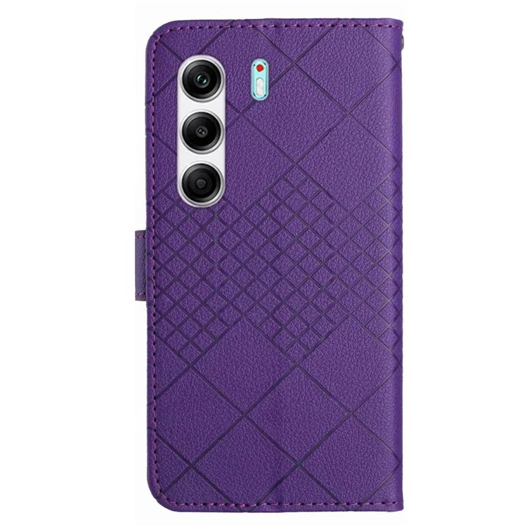 For TECNO Camon 40 Pro 5G Case Wallet Imprint PU Leather Flip Folio Phone Cover - Dark Purple