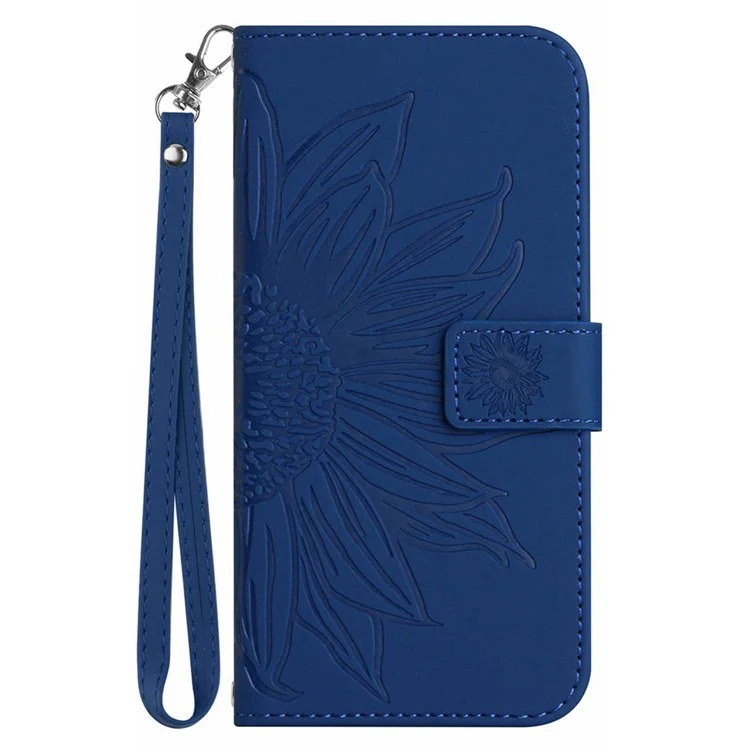 For TECNO Camon 40 Pro 5G Case Sunflower Imprint Leather Wallet Phone Cover with Wrist Strap - Sapphire