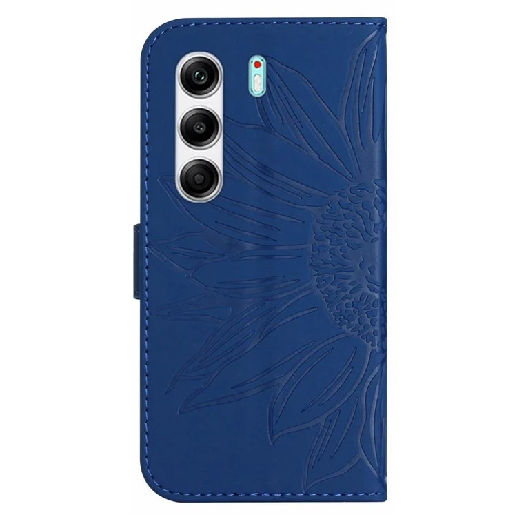 For TECNO Camon 40 Pro 5G Case Sunflower Imprint Leather Wallet Phone Cover with Wrist Strap - Sapphire