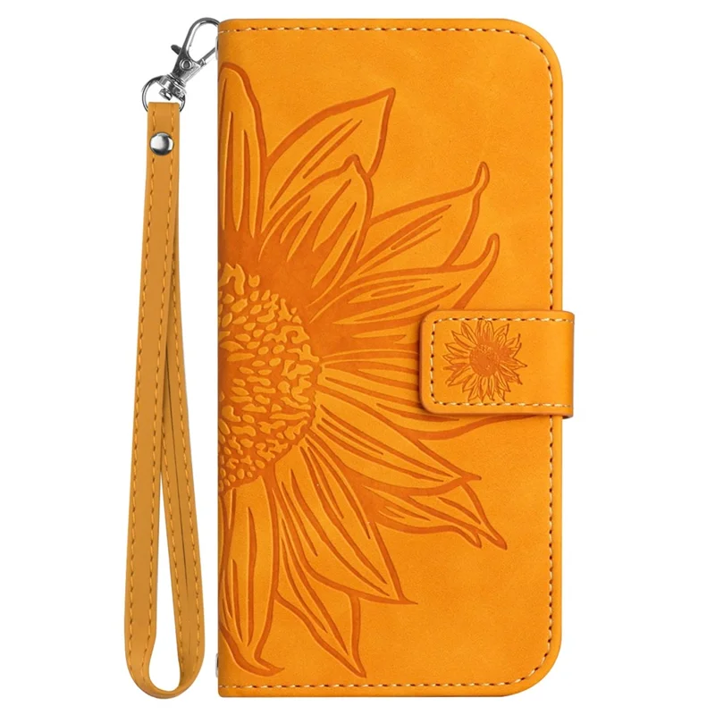 For TECNO Camon 40 Pro 5G Case Sunflower Imprint Leather Wallet Phone Cover with Wrist Strap - Yellow
