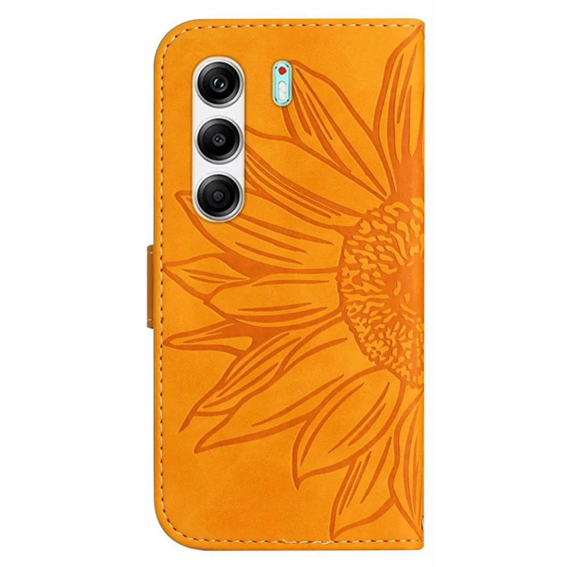 For TECNO Camon 40 Pro 5G Case Sunflower Imprint Leather Wallet Phone Cover with Wrist Strap - Yellow