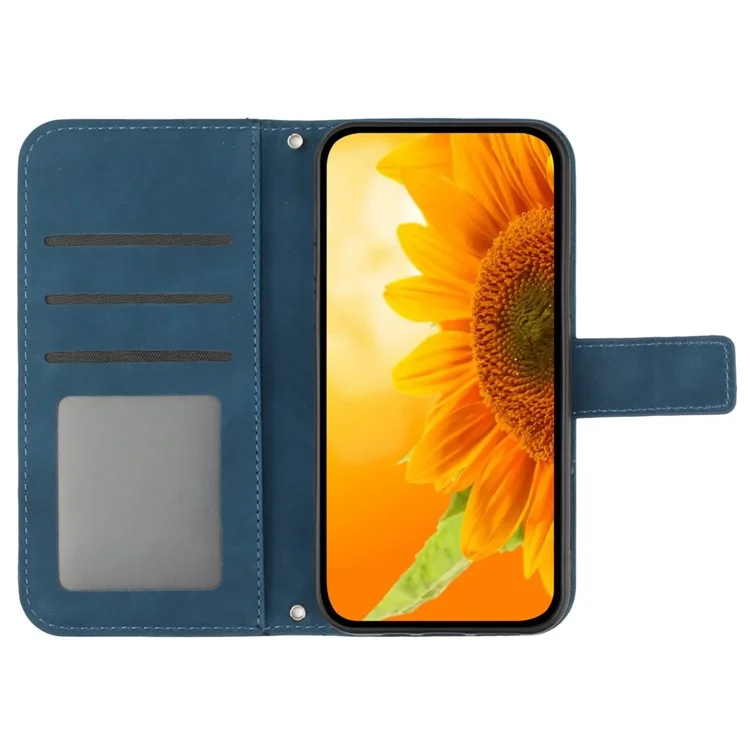 For TECNO Camon 40 Pro 5G Case Sunflower Imprint Leather Wallet Phone Cover with Wrist Strap - Dark Blue