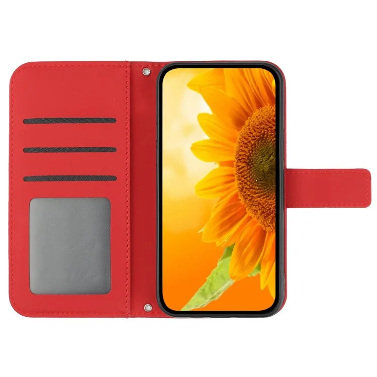 For TECNO Camon 40 Pro 5G Case Sunflower Imprint Leather Wallet Phone Cover with Wrist Strap - Red