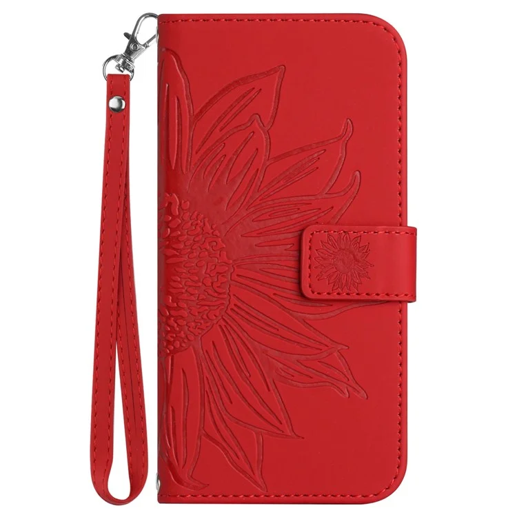 For TECNO Camon 40 Pro 5G Case Sunflower Imprint Leather Wallet Phone Cover with Wrist Strap - Red