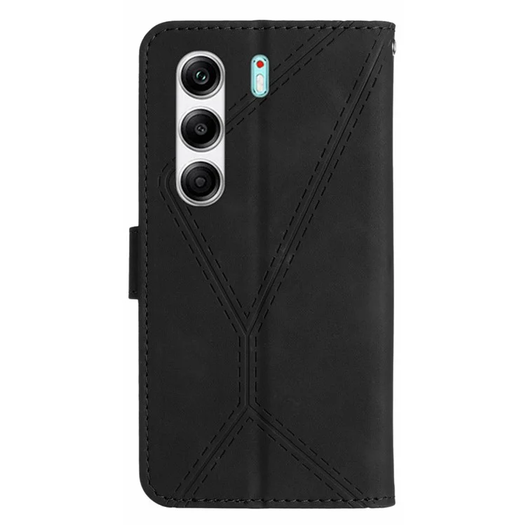 For TECNO Camon 40 Pro 5G Case Skin Touch Lines Imprinted PU Leather Flip Phone Cover - Black
