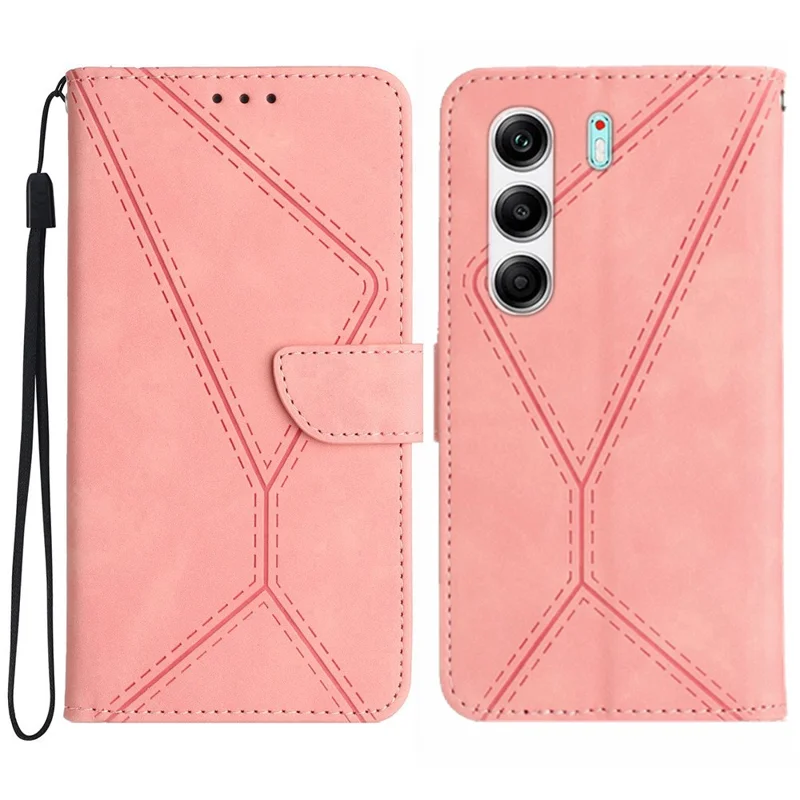 For TECNO Camon 40 Pro 5G Case Skin Touch Lines Imprinted PU Leather Flip Phone Cover - Pink