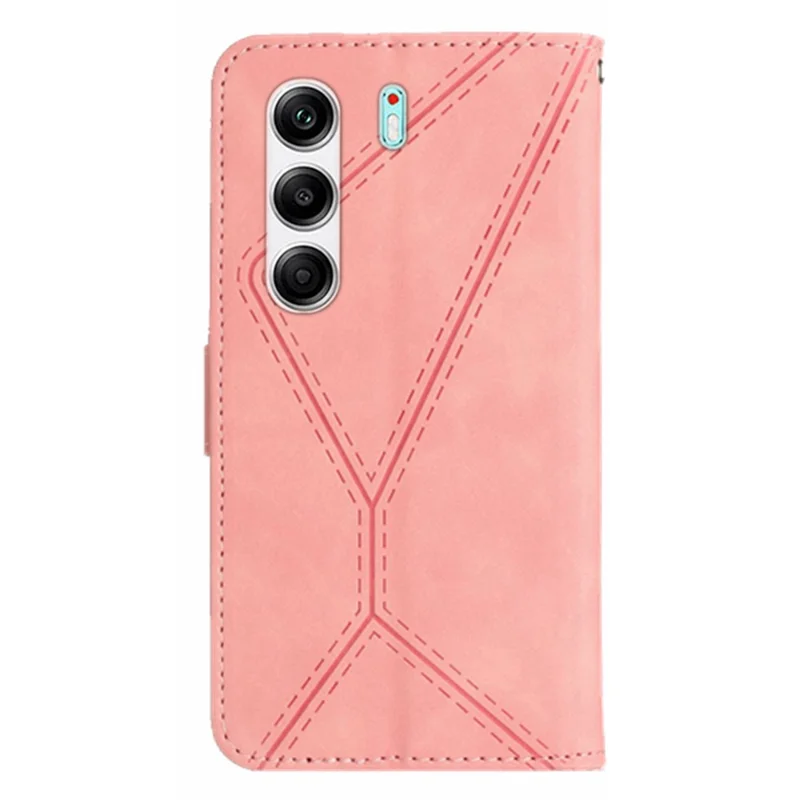 For TECNO Camon 40 Pro 5G Case Skin Touch Lines Imprinted PU Leather Flip Phone Cover - Pink