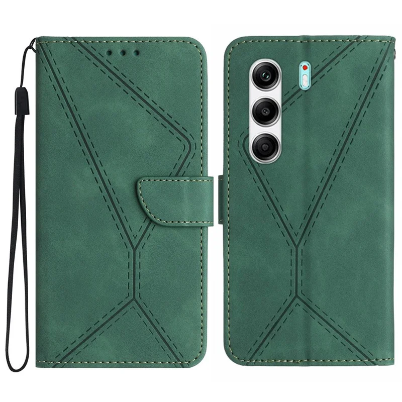 For TECNO Camon 40 Pro 5G Case Skin Touch Lines Imprinted PU Leather Flip Phone Cover - Green