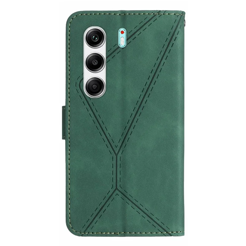 For TECNO Camon 40 Pro 5G Case Skin Touch Lines Imprinted PU Leather Flip Phone Cover - Green