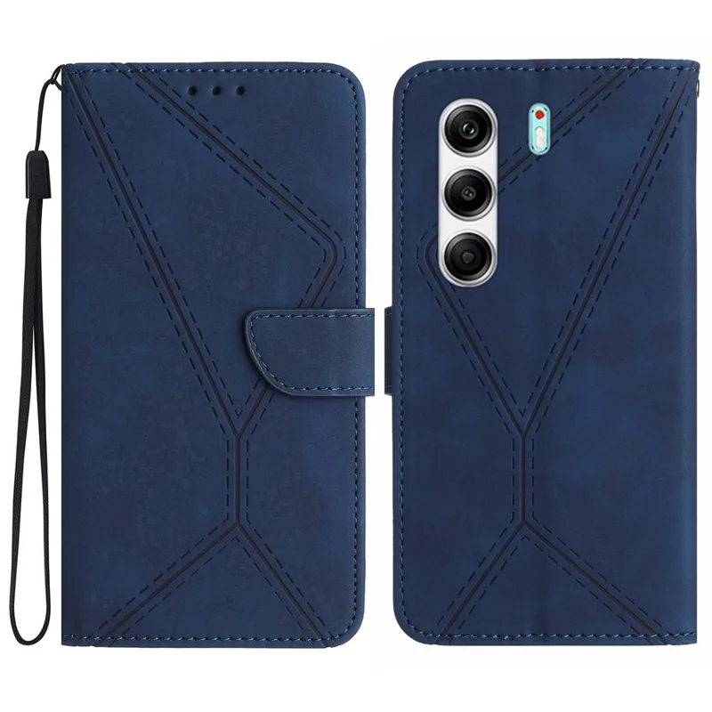 For TECNO Camon 40 Pro 5G Case Skin Touch Lines Imprinted PU Leather Flip Phone Cover - Blue