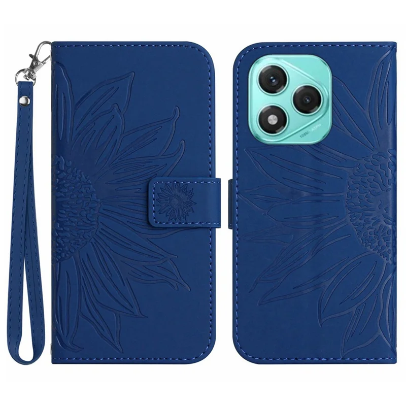 For Honor 400 Lite 5G Case Sunflower Imprint Leather Wallet Phone Cover with Wrist Strap - Sapphire