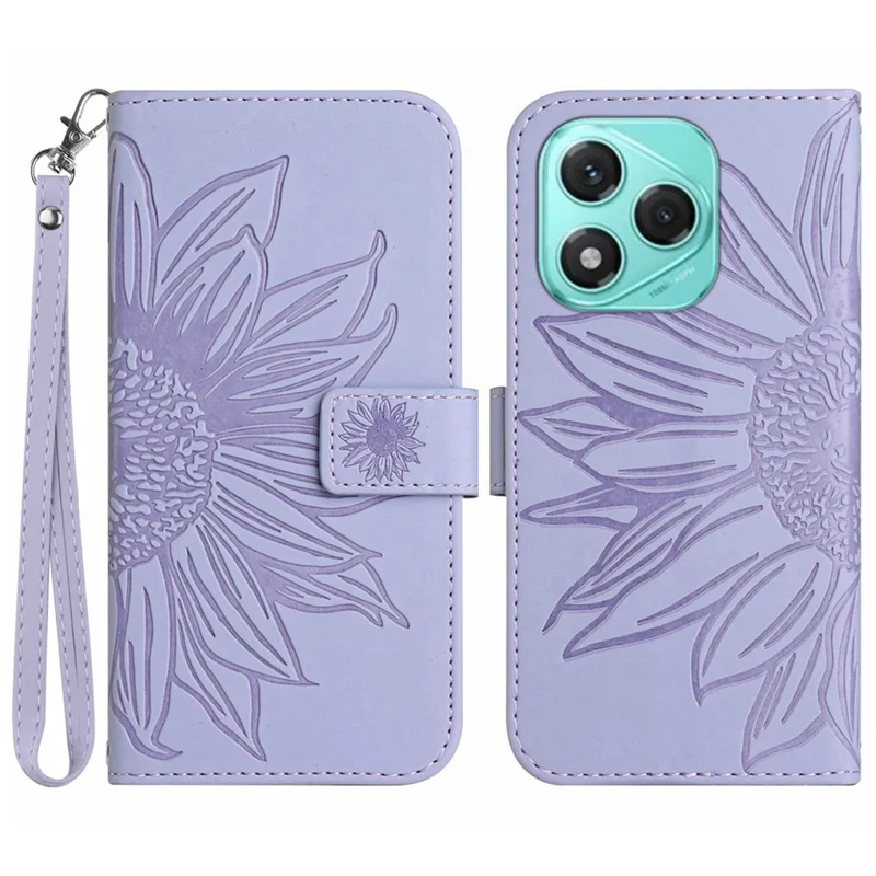 For Honor 400 Lite 5G Case Sunflower Imprint Leather Wallet Phone Cover with Wrist Strap - Light Purple