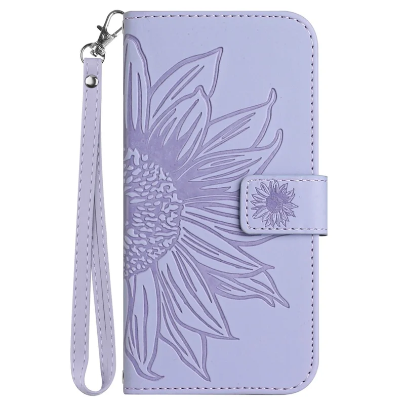 For Honor 400 Lite 5G Case Sunflower Imprint Leather Wallet Phone Cover with Wrist Strap - Light Purple
