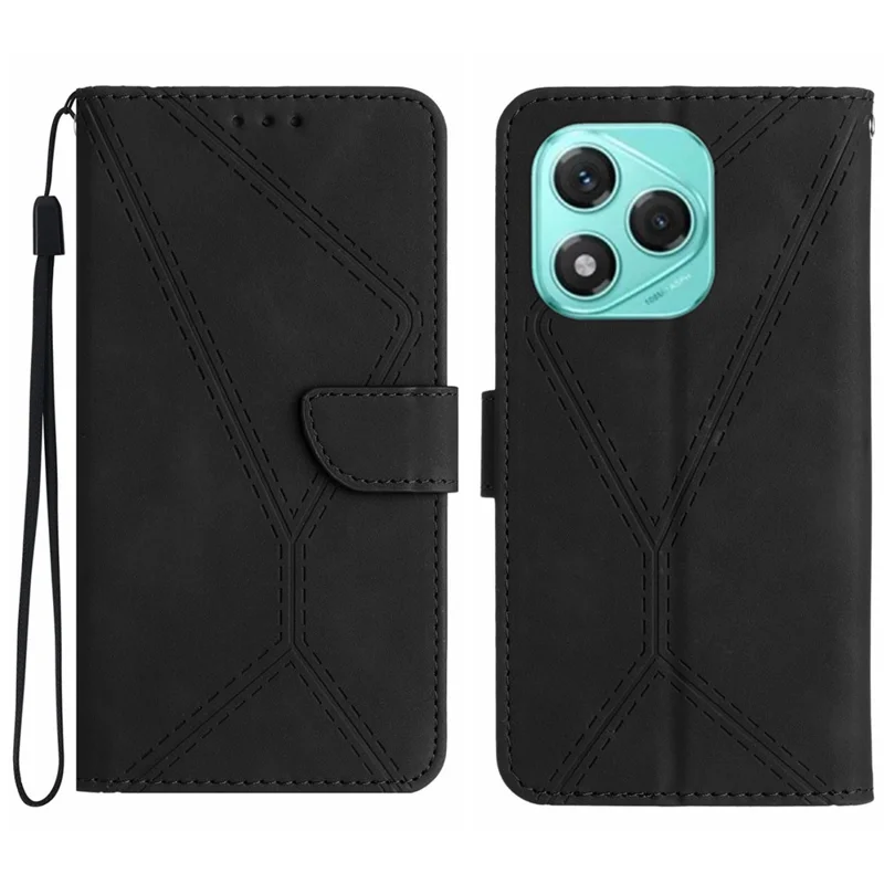 For Honor 400 Lite 5G Case Skin Touch Lines Imprinted PU Leather Flip Phone Cover - Black