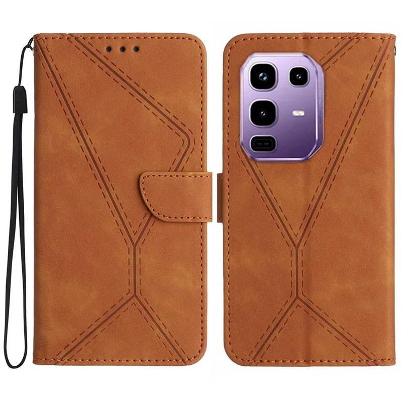 For Infinix Note 50 Pro 4G / 50 4G Case Skin Touch Lines Imprinted PU Leather Flip Phone Cover - Brown