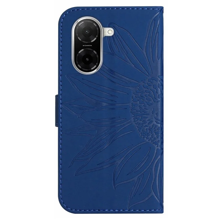 For Xiaomi Redmi A5 4G (171.7mm) / Poco C71 4G Case Sunflower Imprint Leather Wallet Phone Cover with Wrist Strap - Sapphire
