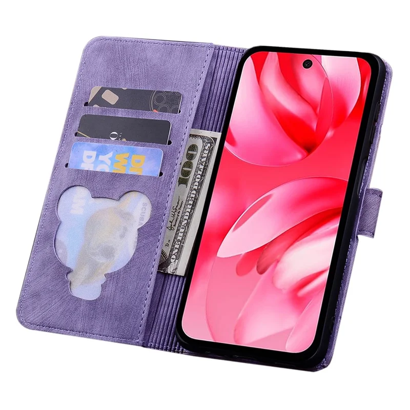 For Google Pixel 9a Case Flip Stand Leather Phone Cover Cherry Blossom Cat Imprinted - Purple