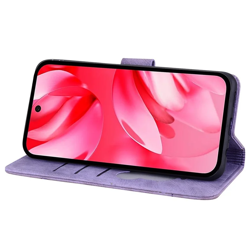 For Google Pixel 9a Case Flip Stand Leather Phone Cover Cherry Blossom Cat Imprinted - Purple