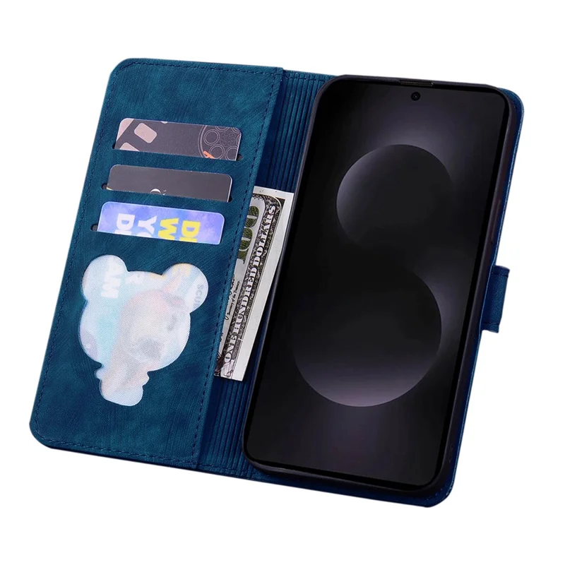 For Samsung Galaxy S25 Edge Case Flip Stand Leather Phone Cover Cherry Blossom Cat Imprinted - Blue