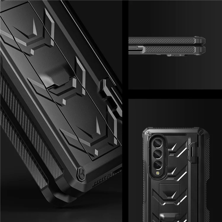 Für Samsung Galaxy Z Fold4 5G SM-F936B Robuste Serie Ständer Stoßfeste Handyhülle TPU + PC Hybrid Abdeckung mit Stifthalter Scharnier - Schwarz