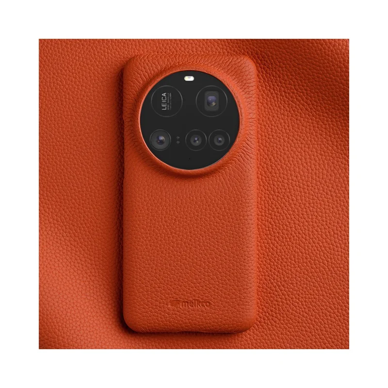 MELKCO For Xiaomi 15 Ultra Magnetic Case Genuine Cow Leather + PC Back Cover - Orange