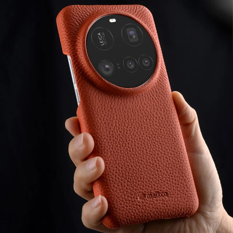 MELKCO For Xiaomi 15 Ultra Magnetic Case Genuine Cow Leather + PC Back Cover - Orange