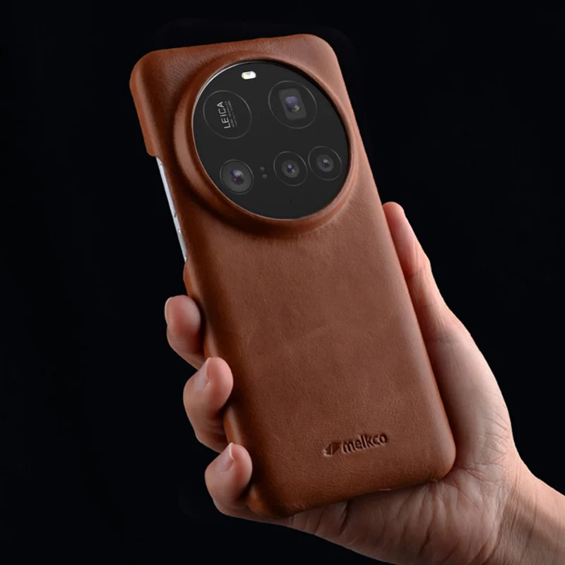 MELKCO For Xiaomi 15 Ultra Case Compatible with MagSafe Waxy Genuine Cow Leather PC Phone Back Cover - Brown