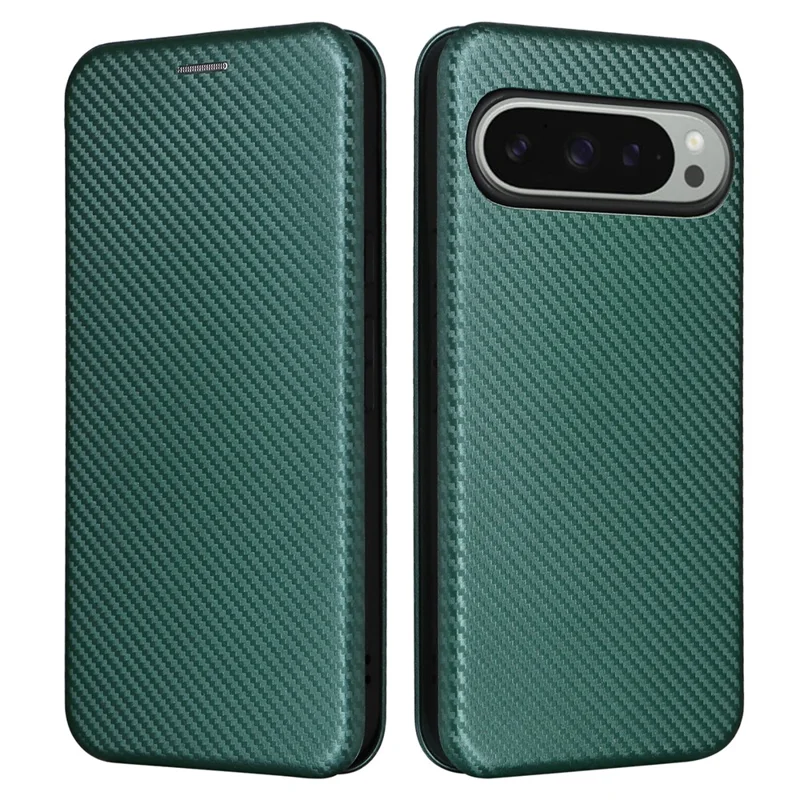 For Google Pixel 10 Pro XL Case Carbon Fiber Texture Drop-Proof PU Leather Phone Cover - Green