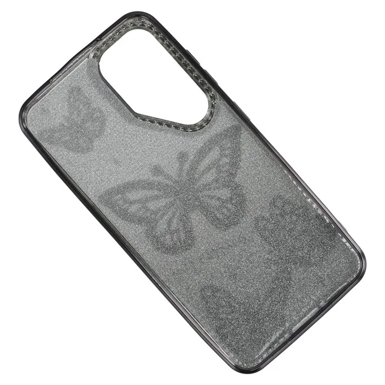 For Samsung Galaxy S25 / S24 Case Rhinestones Decor 3D Butterfly TPU Phone Cover with Glitter Paper - Black