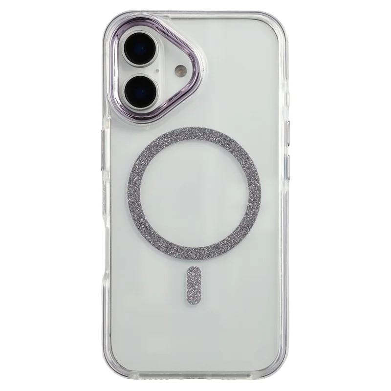 For iPhone 16 Magnetic Case Glitter Edge TPU + PC Clear Back Phone Cover - Purple