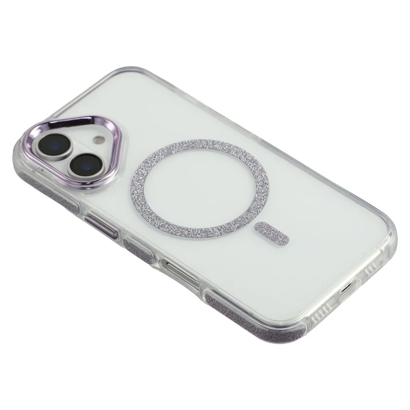 For iPhone 16 Magnetic Case Glitter Edge TPU + PC Clear Back Phone Cover - Purple