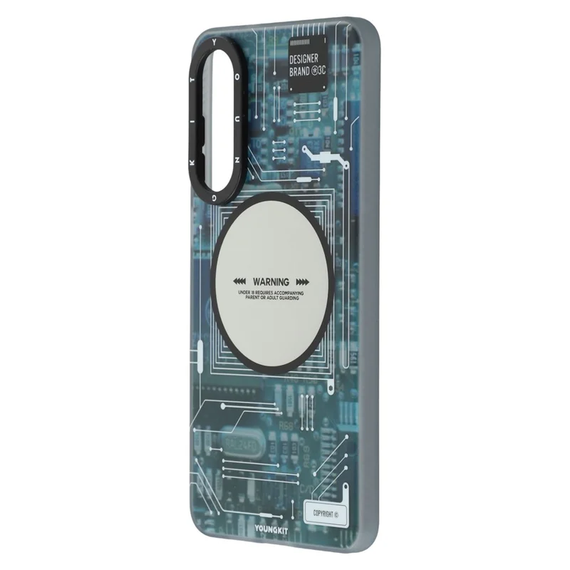 YOUNGKIT For Samsung Galaxy S25 Edge Magnetic Case IMD Circuit Board PC TPU Phone Cover Matte Finish - Grey