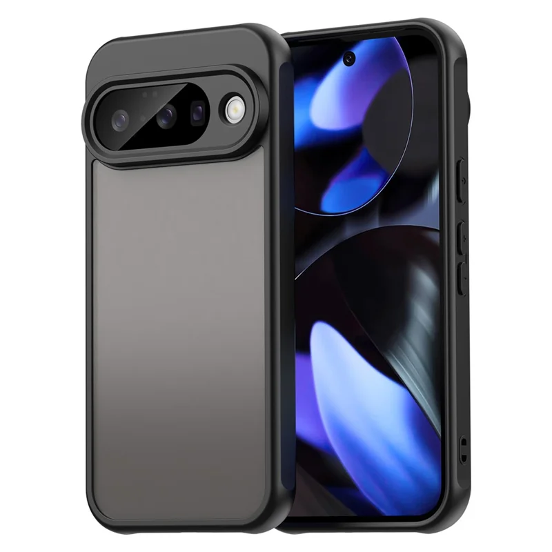 For Google Pixel 10 Case Drop Proof Airbags Frosted Translucent PC + TPU Phone Back Cover - Black