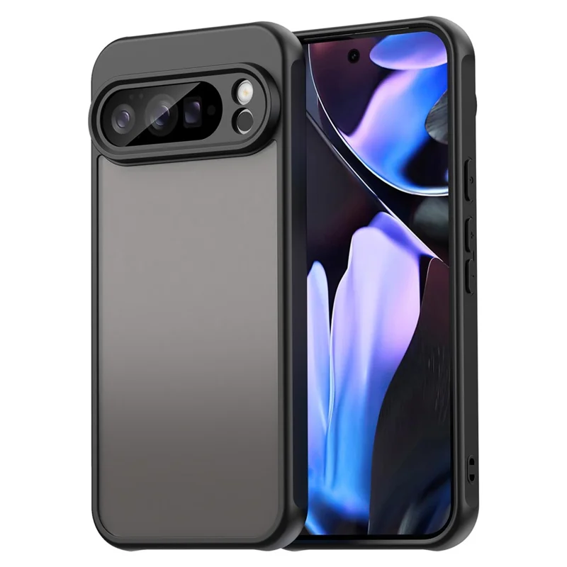 For Google Pixel 10 Pro XL Case Drop Proof Airbags Frosted Translucent PC + TPU Phone Back Cover - Black