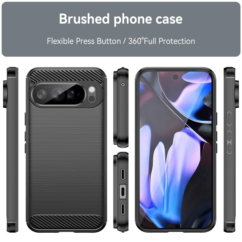 For Google Pixel 10 Pro XL Case Protective Phone Cover Carbon Fiber Texture Brushed - Black