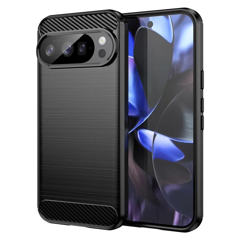 Beskyttende telefonbeskyttelse til Google Pixel 10 / 10 Pro med struktur af kulfiber og sløret overflade - Sort